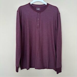 Untuckit Men XL Thermal Long Sleeve Henley Shirt Burgundy Outdoor Hiking Shrock